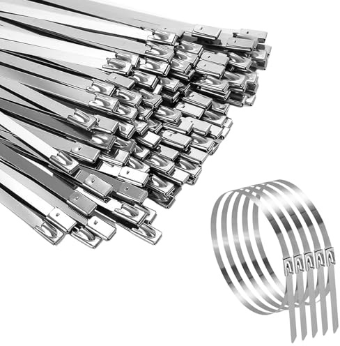 Woobroo 200PCS Stainless Steel Cable Ties, 4.6x300mm 304 Grade Metal Zip Ties, Self-Locking Metal Cable Ties for Wire Binding, Garden Repair & Industrial Maintenance