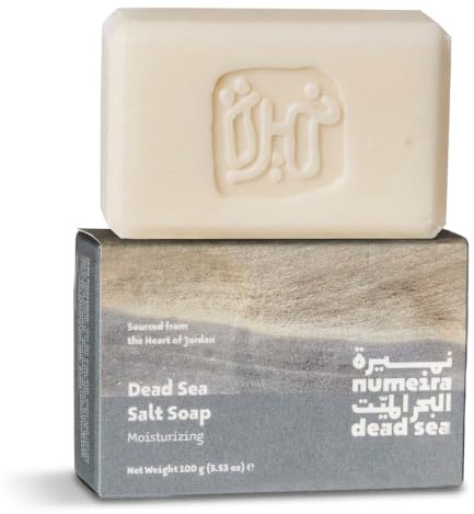 Numeira Totes-Meersalz-Seife, nährend, alle Hauttypen, empfindlich, 100 g | Mit Vitamin E und natürlichen Ölen, nährende und feuchtigkeitsspendende Badeseife, sanft und für empfindliche Haut geeignet