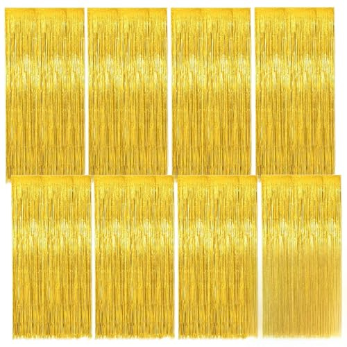Staranry 8 Stück Lametta Vorhang Gold, 1m x 2m Glitzervorhang | Glitzer Vorhang Geburtstag, Glitzervorhang Lametta für Geburtstagsfeier Abschlussfeier Hochzeitsfoto Weihnachten Disco Party