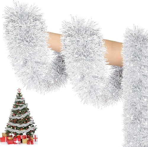 Weihnachtsbaum Lametta Girlande, 10M Weihnachtsdeko Girlande, ChristbaumschmuckGirlande(Silber)