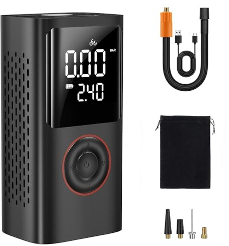 Itharon Elektrische Akku-Luftpumpe für Auto & Fahrrad – Tragbarer Kompressor mit 150 PSI Fahrradpumpe, Automatik-Stopp, 4000 mAh Akku, Digitaldisplay, Auto/Bike/Ball-Modi, inkl. Ventiladaptern