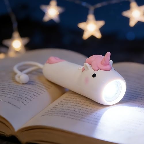 NICE POINT Lampe Torche Enfant LED Rechargeable USB-C, Lampe de Poche Enfant Licorne Rose avec Dragonne, Petite Lampe Torche Silicone Dès 3 Ans, Lampe Camping Fille Cadeau