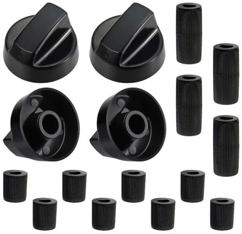 QZKJQDD 4 Pack Universal Cooker Knobs Replacement, Universal Black Control Switch Knobs with 12 Accessories, Universal Stoves Switch Control Adaptors for Kitchen Cooktop Stove Oven Gas Hob