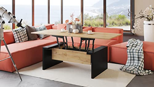 Space Couchtisch aufklappbar in Eiche Gold craft / Schwarz matt höhenverstellbar modern vielseitig Wohnzimmertisch Esstisch Beistelltisch Sofatisch platzsparend hochwertig Wohnzimmer coffee table