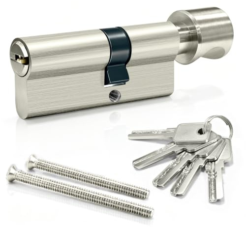 MANICAF Cilindro de cierre de 40/30 mm, pomo de 70 mm, con 5 llaves | Cerradura de cilindro con pomo y cilindro de perfil 40/30, cilindro de cierre, cerradura de puerta cilíndrica