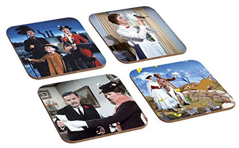 4-teiliges Untersetzer-Set aus Holz, Motiv: Mary Poppins, Julie Andrews