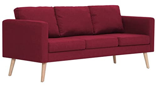 vidaXL Sofa 3-Sitzer mit Rückenkissen Sitzkissen Design Polstersofa Loungesofa Couch Lounge Stoffsofa Sitzmöbel Wohnzimmer Stoff Holzrahmen Weinrot