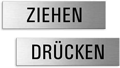 Türschilder Ziehen + Drücken 150x40 mm 2er-Set Aluminiumschilder Edelstahloptik Nr.28008-K