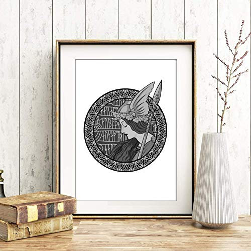 Din A4 Kunstdruck ungerahmt - Walküre - Nordische Mythologie Ornamente Gothic Valhalla Valkyrie Göttin Geschenk Druck Poster Bild