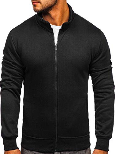 BOLF Herren Sweatshirt ohne Kapuze Reißverschluss Pullover Sweater Pulli Langarmshirt Stehkragen Farbvarianten Longsleeve Classic Fitness Basic Sport B2002 Schwarz XL [1A1]