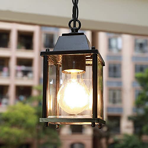 E27 Outdoor Hängendes Licht Schwarz,Höhenverstellbar Pendellampe Retro Hängeleuchte Wasserdichter IP44 Aluminium Glas Lampenschirm Pendelleuchte für Garten Flur Balkon Pavillon Villa Trauben Rahmen