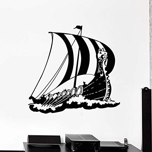 NSRJDSYT Navigation Wandtattoo Mittelalter Wikinger Schiff Ocean Style Vinyl Fenster Aufkleber Kinder Jungen Schlafzimmer Badezimmer Home Decor Wandbild 57x59cm