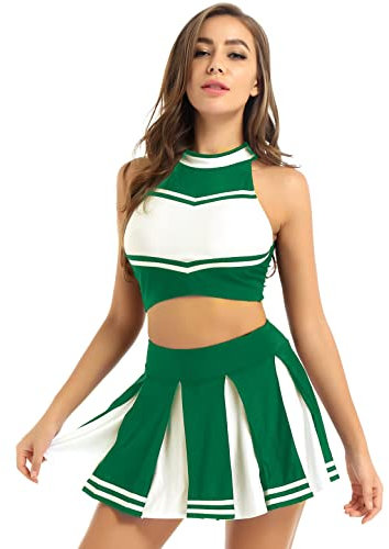 Doomiva Damen Cheerleaderin Kostüm Set Karneval Faschings Tanzkostüm Set Cheerleading Kostüm Cheerleaderuniform Halloween Tanzkleidungset Grün S