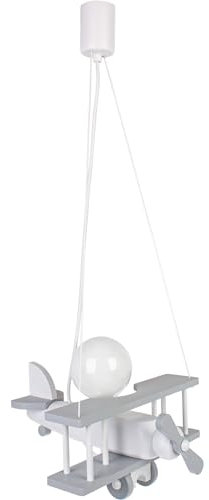 HELLUX Kinderzimmer Lampe Decke aus Holz | Deckenleuchten für Kinder | Kinderlampe Decke 70x29x32cm für Babyzimmer | Flugzeug Lampe E27 ohne Leuchtmittel (Weiß/Grau)