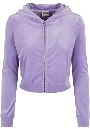 Urban Classics Damen Kapuzenpullover Ladies Short Velvet Zip Hoody Lavender XL