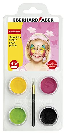 Eberhard Faber 579022 - Kinderschminke Set Schmetterling, 4 Schminkfarben mit Pinsel und Anleitung