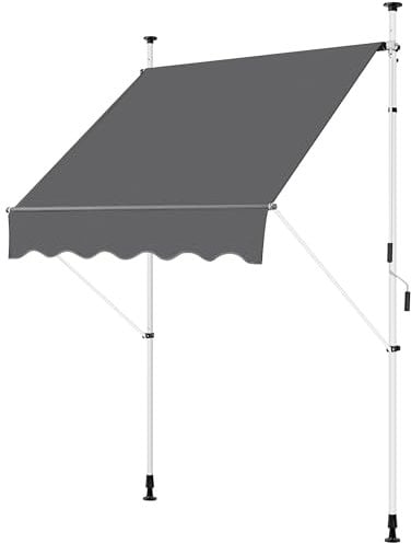 Yaheetech Toldo Manual Retractil para Balcón Ventana con Manivela 210-300cm Altura Ajustable Sin Taladrar Resistente a los Rayos UV 150 x 180 cm/Gris