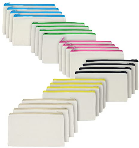 Gearific 24 Stück Leere Segeltuchtaschen mit Reißverschluss, Mehrzweck-Segeltuchtasche, Segeltuch-Make-up-Tasche, Kosmetiktaschen, Federmäppchen, Basteltaschen