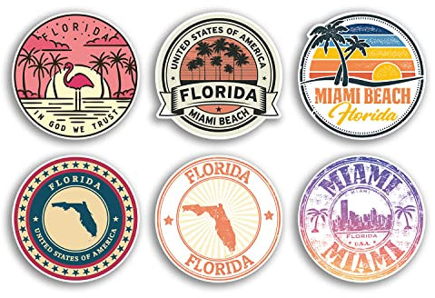 Florida-Vinyl-Aufkleber, Miami, US-Staat, Amerika, Reisekarte, Flagge, Urlaubsgepäck, 6 Stück