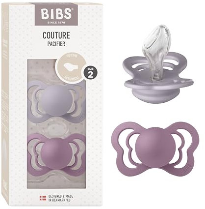BIBS Couture Schnuller 2er-Pack, BPA-frei, Kiefergerechte Form. Silikon, Hergestellt in Dänemark. Str. 2, Fossil Grey/Mauve