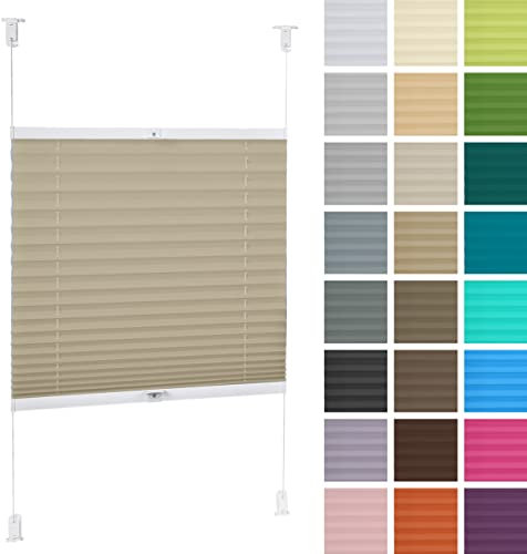 DECOOR Plissee ohne Bohren 160cm x 100cm Faltrollo Rollo für Fenster und Tür Nicht-invasive Fensterjalousien guter Sichtschutz und Sonnenschutz Breite der Überlappung 2 cm Beige