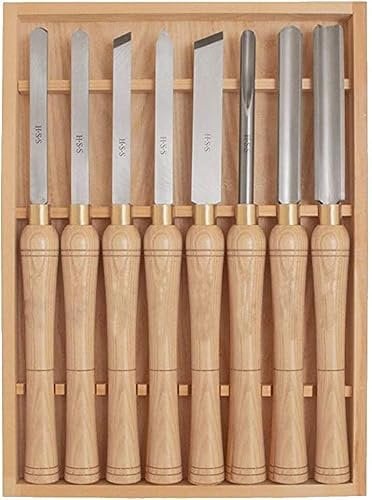 OITTo 8-teiliges Drehmeißel-Set zum Drechseln von Holz, Hartholzgriffe und Stahl mit Aufbewahrung in Einer Holzkiste, 3,8 kg