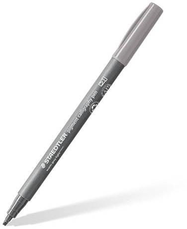 STAEDTLER Kalligraphie Fasermaler pigment Arts, hell warmgrau, 2,00 mm Kalligraphiespitze, pigmentierte Premium-Zeichentusche, wasserfest, 10 Handlettering Filzstifte im Kartonetui, 375-840