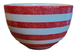 Ceylon Studio Vaisselle en céramique peinte à la main Motif rayures rouges et blanches 10 cm