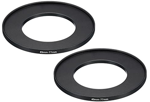 PATIKIL 49 mm - 77 mm Metall-Step-Up-Ring, 2 Stück Kameraobjektivfilter-Adapterring aus Aluminium-Filter-Adapterring für Kamera-Objektivblende, schwarz