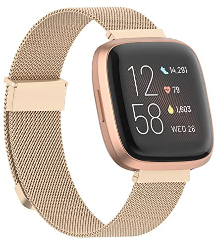 Tuocal Ersatzarmband Kompatibel mit Fitbit Versa 2 Armband Fitbit Versa Armband, Metall Mesh Magnetisch Edelstahl Ersatzband für Fitbit Versa/Versa 2 / Versa Lite Herren Damen, Champagner gold