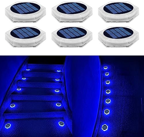 YiLaie Luci Solari Giardino Esterno, Faretto LED da Esterno Solare IP68 Impermeabile Auto On/Off Lampade Solari da Giardino per scale, marciapiedi, patio,Luce Blu, Esagono (6 Pack)