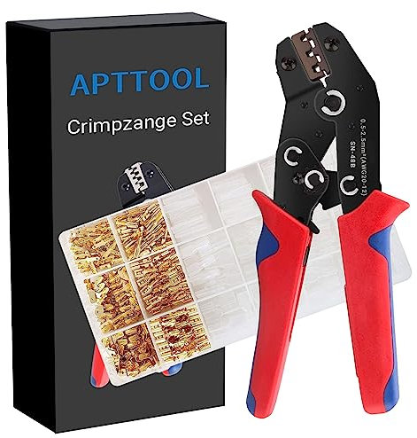 APTTOOL Crimpzange Flachsteckhülsen, Krimperzange, AWG 20-12 Kabelschuhzange mit 300 stück Flachsteckhülsen & Ergonomischem Griff Verfügbar für 0,5-2,5 mm² Flachstecker Quetschzange SN-48B