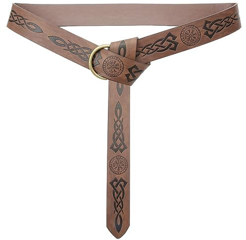 GelConnie Wikinger Ledergürtel Ren Faire Gürtel Mittelalter Herrengürtel Breiter PU-Ledergürtel Renaissance Lederring Gürtel Kostüm, Kompass Brown Viking Belt, L