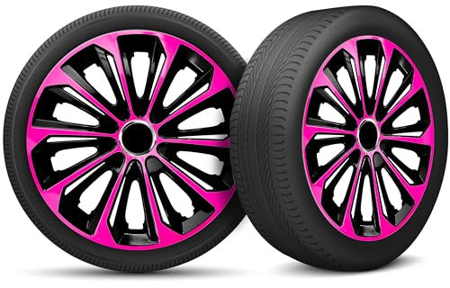 Radkappen 15 Zoll Radzierblenden 4er Set passend für alle Stahlfelgen - Einstellbarer Sicherungsring - Schwarz Rosa Pink