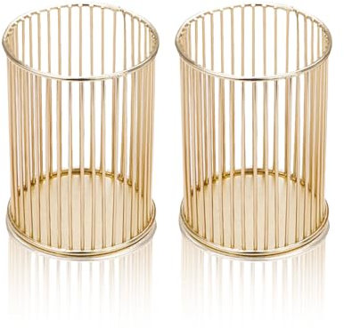 2 Stück Gold Stiftehalter, Durchbrochen Runder Pinselhalter, Schminktisch Zubehör, Schreibtisch Organisator Gold, Make-up Pinsel Organizer, für die Schule, Zuhause, Büro