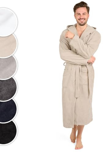 Blumtal peignoir de bain pour homme - taille L - peignoir homme doux et moelleux - robe de chambre 100% coton certifiée Oeko-Tex - peignoir de bain doublé avec capuche et tissu éponge velours - taupe