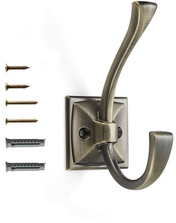 khtumeware Vintage Wall Hooks,2 Pack Coat Hooks Hardware Towel Hooks for Hanging Coats Brushed Antique Brass Robe Hooks Wall Mounted with Screws for Key, Towel, Bags, Cup.