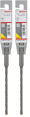 Bosch 2608831008 SDS Plus-3 Hammer Drill Bit, 0 V, Grey, 6 x 100 x 160 mm (Pack of 2)