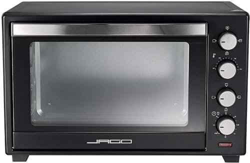 Mini four capacité 60 litres 2000 watts minuteur 0/60 min 100-230°c 6 modes de cuisson avec rôtissoire grille et plaque de four double vitrage four électrique à poser ventilé noir 01_0000302
