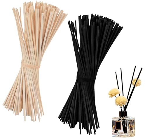 VOSSOT 100 Bastoncini Profumati Neri + Naturali, 20 cm x 3 mm, in Rattan per Ambienti, Oli Essenziali in Casa, Ufficio, Hotel, Spa
