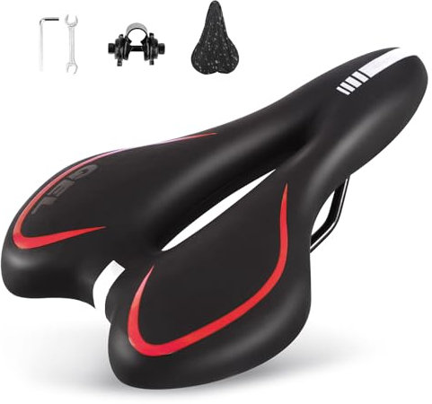 ENJOHOS Fahrradsattel, Fahrradsitz Wasserdicht PU für Mountainbike Trekking Tourensattel Rennrad Ebike (Rot+Gel)