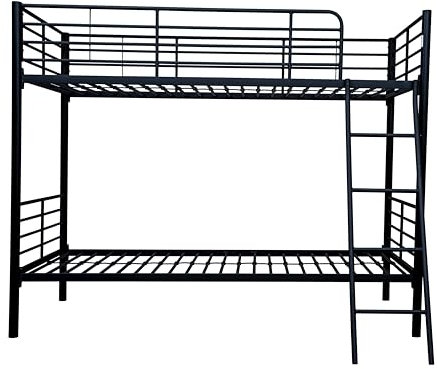 Byinone Metal Bunk Bed Black for 90X190 CM Single Loft Bed Frame with Ladder 3 Colours (Black-White-Grey)