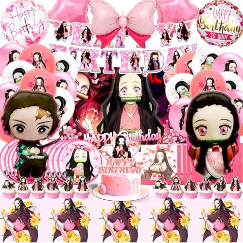 Demo Slaye Geburtstag Deko, Geburtstagsdeko Demo Slaye, Anime Kindergeburtstag Deko, Anime Geburtstag Luftballon, Anime Kuchen Topper, Anime Partygeschirr Set, Fotografie Hintergrund für Kinder