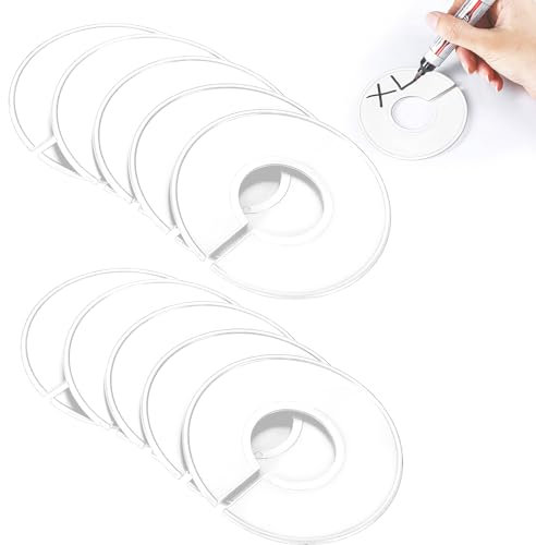 10 Stück Kleiderständer Größen Teiler, Kleidung Rack Größe Teiler, Runde Kunststoff-Größenteiler, Größenfinder Kleiderständer für Kleiderschrank Bekleidungsgeschäft (Weiß)