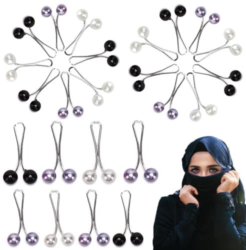RHQFDM 24 Stücke Kopftuch Clip 3 Farben Muslim Hijab Pins Clips Perle Kopftuch Clip Frauen Muslim Brosche Clip Hijab Pins Pearl U Clips U-Form Schal Clip (Schwarz,Weiß,Lila)