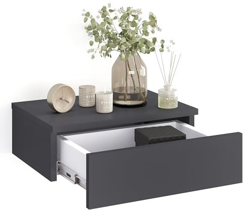 KOMTO Wandregal mit Schublade Anthrazit - Nachttisch Hängend Nachttisch Wandmontage Wandschublade Nachtschrank Hängend | Monaco 42 x 30 x 15 cm