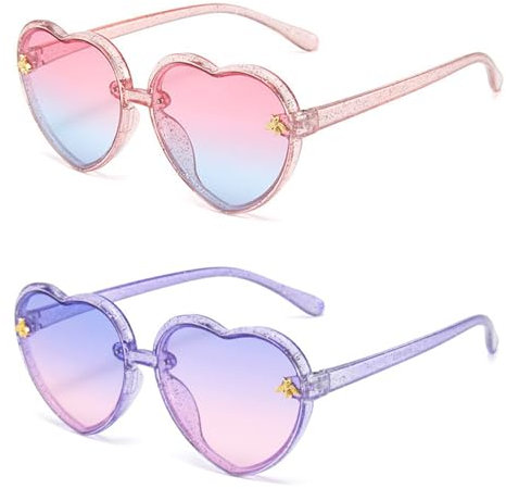 Hifot 2 Paire Lunettes de Soleil Enfant,Mode Lunettes de soleil Coeur UV400 Lunettes de Fête pour Fille Fête de Vacances à La Plage