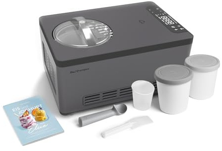 SPRINGLANE Eismaschine & Joghurtbereiter Elisa 2,0 L mit selbstkühlendem Kompressor 220 W, aus Edelstahl mit Kühl- und Heizfunktion (Elisa Anthrazit, Eismaschine + 2 Eisbehälter Grau)