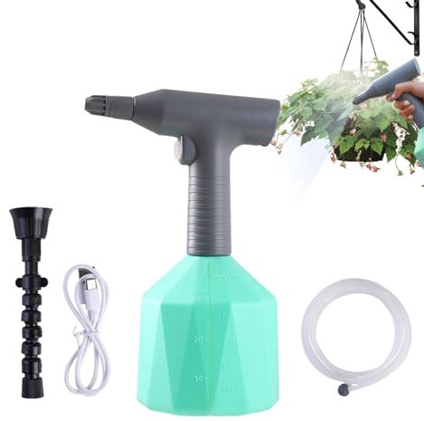 Samuliy Regadera eléctrica, regadera de interior de 1 litro con tubo de agua de 2,5 m, botella de spray recargable, rociador de plantas, rociador de plantas, rociador a pilas
