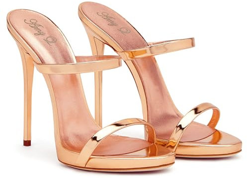 Sandali con Tacco Alto da Festa Sexy Sandali con Punta Aperta in Pelle con Tacco a Spillo Tinta Unita Sandali Classici con Cinturino alla Caviglia Sandali Estivi,Rose Gold,34 EU